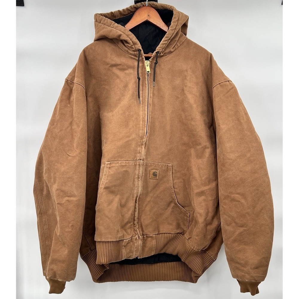 Carhartt J130 Brown Hooded Jacket Work Coat Size 2XL Tall‎